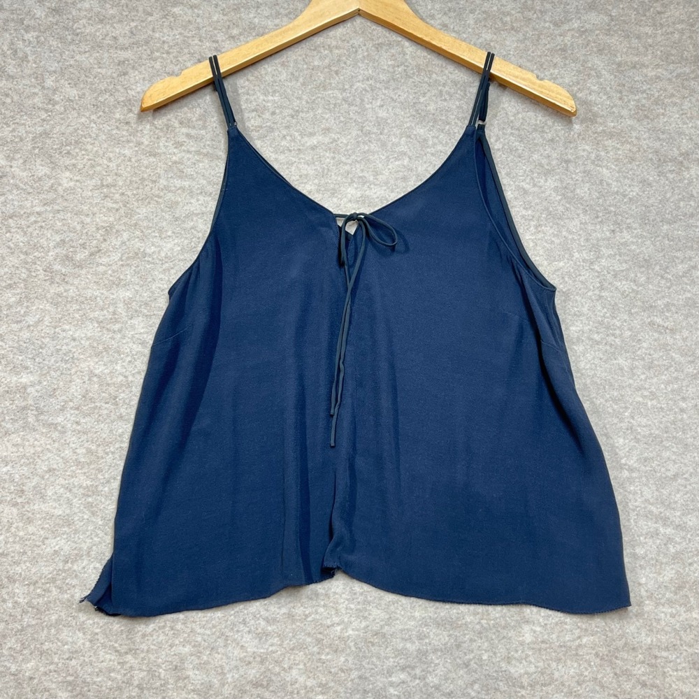 GXF Gentle Fawn Navy Blue Tie Front Keyhole Cami Tank Top‎ Small Boho Flirty EUC